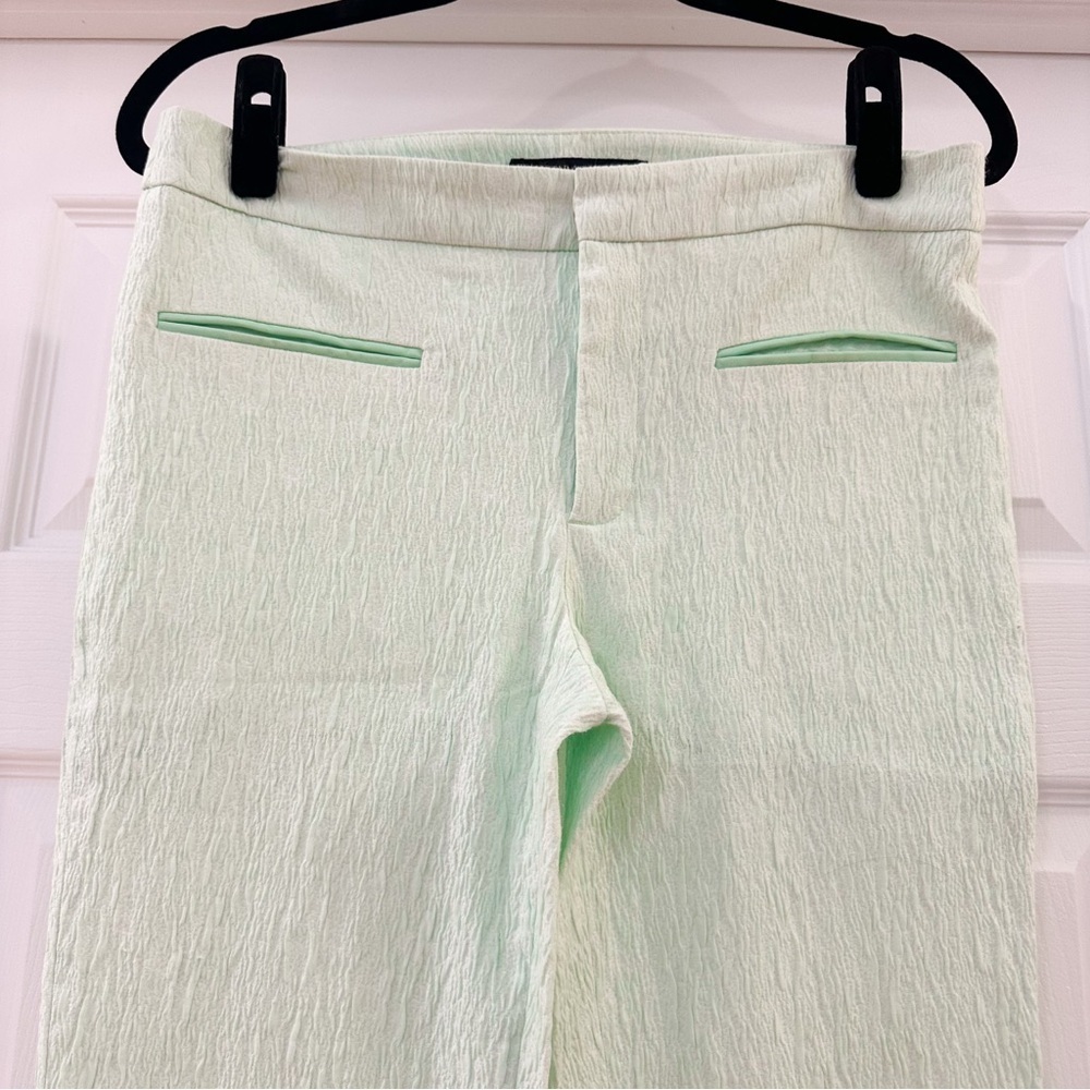 Zara Cropped Flat Front Crepe Pants Pastel Green Textured sz Large - Picture 3 of 6